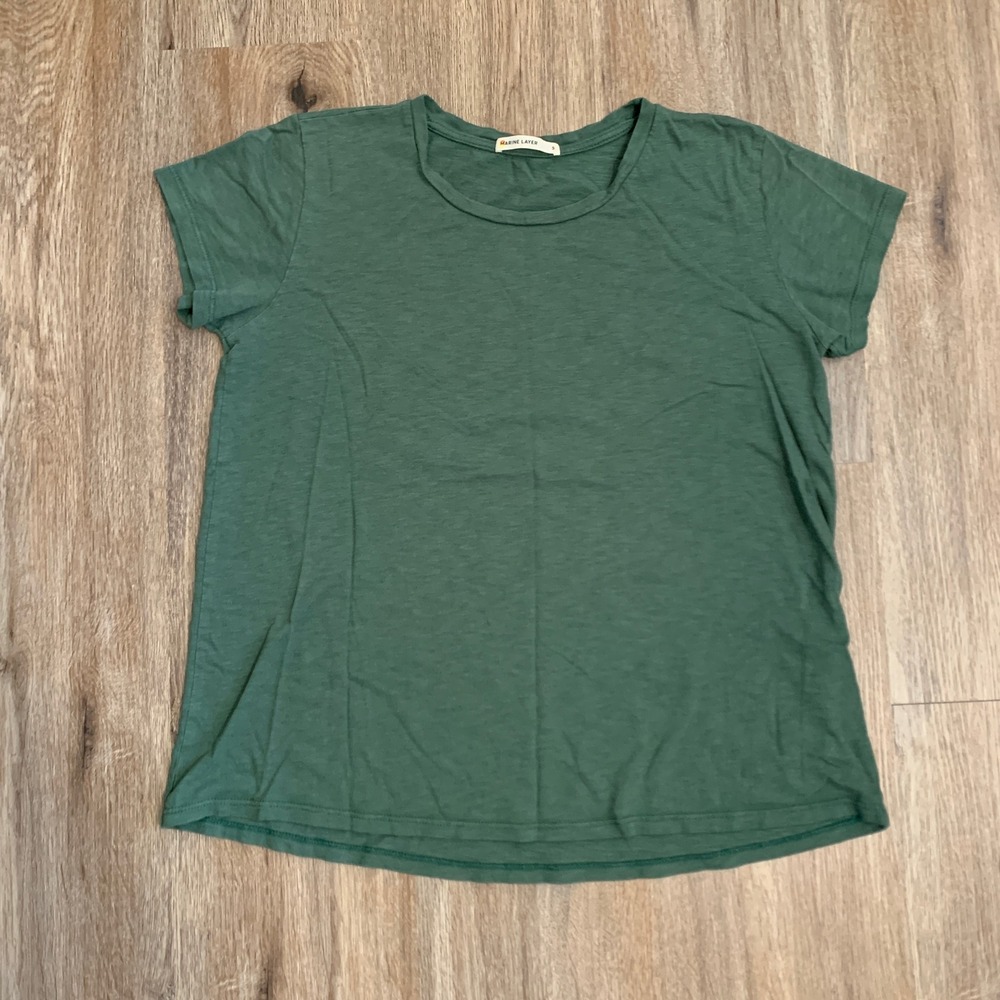 Marine Layer modal crewneck t-shirt in dark green - size small women's